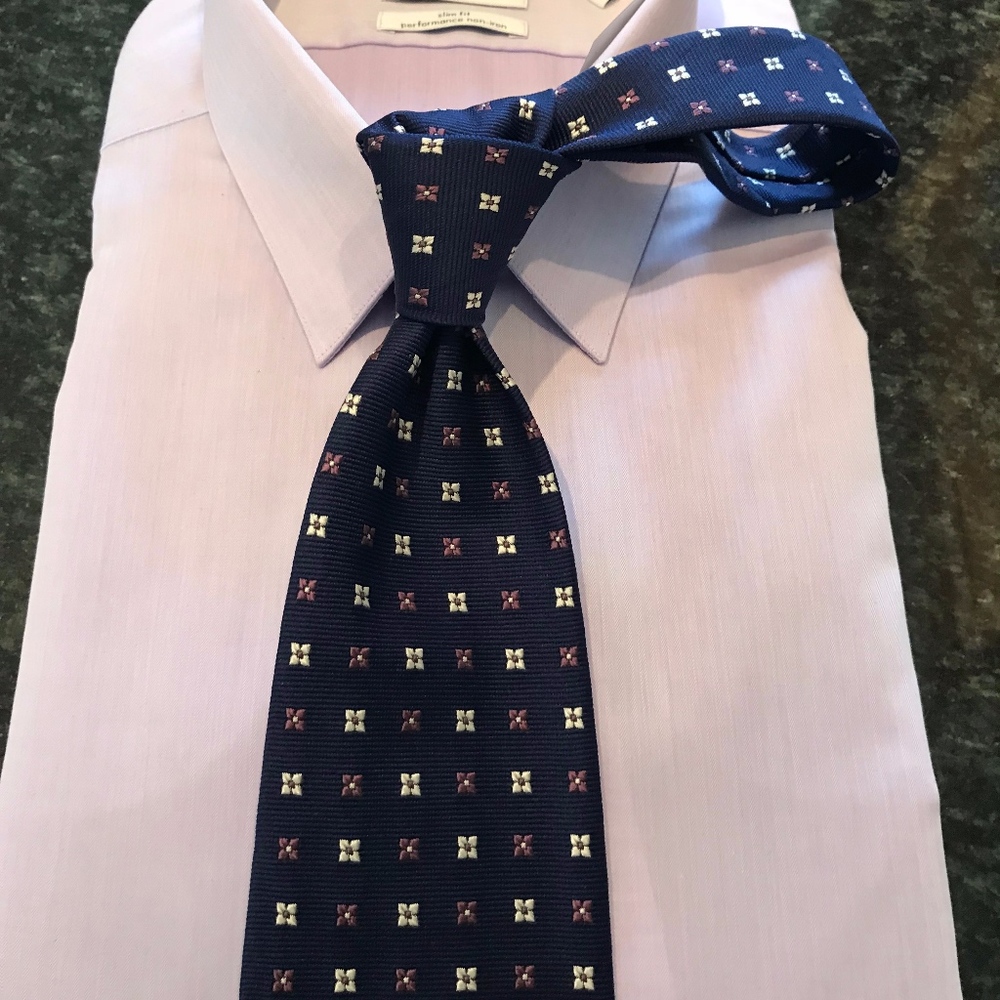 Classic Navy Blue Tie with White & Purple Pattern